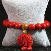 synthetic Red cinnabar 10mm round beads elephant pendant making women high quality jewelry bracelet B822 2024 - buy cheap