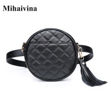 Mihaivina Black Fanny Pack  Waist Bag Leather Belt Bag Women Round Waist Pack Bag Fashion Tassels Fanny Packs Lattice Purse Case 2024 - buy cheap