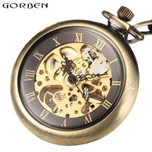Vintage Skeleton Steampunk Mechanical Pocket Watch Necklace Hand Wind Silver Bronze Retro Clock Chain Pendant Men Women Gift 2024 - buy cheap