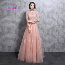 Custom Made 2018 Sexy Fashion Wedding Party Gowns Bridesmaid Dresses Robe de Soiree With Long Sleeves Appliques Scoop Neckline 2024 - buy cheap