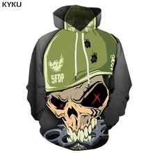 KYKU Marca Camisolas dos homens Do Crânio do Metal 3d Impresso Camisola Militar Impresso Guerra Gótico Com Capuz Anime Mens Roupas Casuais Com Capuz 2024 - compre barato