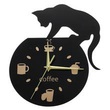 Silent Cartoon Wall Clock Cute Climbing Cat For Drinking Coffee Clock Wall Decoration Cup Coffee Clock Living Room Home Decor 2024 - buy cheap
