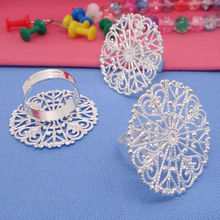 10X  Wholesale 30mm  Silver Plated Round Filigree Flat Pad for Cameo Stickers Adjustable Ring Blank Accessories for DIY Jewelry 2024 - buy cheap