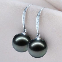 12MM NATURAL TAHITIAN GENUINE BLACK PERFECT ROUND SHELL PEARL EARRING > free shipping 2024 - buy cheap