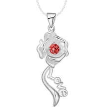 De circón rojo flor hermosa venta al por mayor, bañado en plata collar nueva oferta y collares de plata colgantes/LYBHYTZE WNCRPFCU 2024 - compra barato