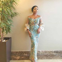 Saudi Arabia Mix Embroidery Evening Dress Aso Ebi 3/4 Long Sleeve Mermaid Evening Gowns South African Nigerian Prom Party Dress 2024 - buy cheap
