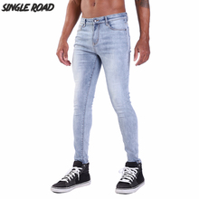 Мужские джинсы-скинни SingleRoad, синие джинсы-стрейч с потертостями, Эластичные зауженные джинсы, новинка 2019 2024 - купить недорого