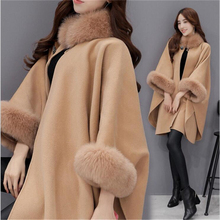 2020 novo outono e inverno coreano gola de pele de raposa longo casaco de lã elegante temperamento manto cor sólida quente feminino casaco de lã 2024 - compre barato