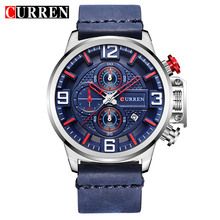 CURREN-Reloj de pulsera de cuarzo para hombre, cronógrafo único, deportivo, a la moda, resistente al agua, con correa de cuero, con indicador de fecha, nuevo 2024 - compra barato