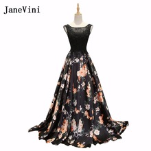 JaneVini Black Floral Girls Bridemaids Dress Long Sweep Train Flowers Pattern Beaded Lace Prom Dresses Wedding Party Gowns 2019 2024 - buy cheap