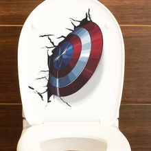 3D яркий Капитан Америка щит через наклейки на стену для детей комнаты Туалет Декор Мстители стены Настенная роспись, ПВХ настенные плакаты 2024 - купить недорого