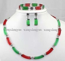 new Style Hot sale********v Charming Red & Green jade Link Necklace Bracelet earrings Set Fashion Wedding Party Jewellery 2024 - buy cheap