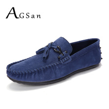 AGSan Men Blue Loafers Moccasins Suede Leather Driving Loafers Shoes Men Handmade Tassel Loafers Luxury Brand Leather Loafers 2024 - buy cheap