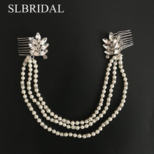 SLBRIDAL Silver Color Rhinestone Crystal Pearl Wedding Hair Comb Head Chain Bridal Headpieces Hair accessories Bridesmaids Women 2024 - buy cheap