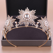 Corona grande de diamantes de imitación con perlas de imitación para mujer, Tiaras de cristal de lujo a la moda, accesorios de joyería para el cabello de Reina para boda 2024 - compra barato