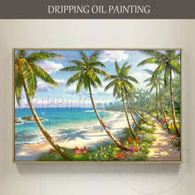 Artista pintados à mão de alta qualidade lona moderna arte da parede pintura a óleo paisagem verão beira-mar praia palmeira pintura a óleo 2024 - compre barato