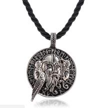 Ancient  Nordic Runes Viking Norse Pendant Necklace Black Rope Chain Odin With Ravens Tag Necklace Unisex Talisman Jewelry 2024 - buy cheap