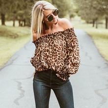 Vestidos de moda para mujer, Tops elegantes de leopardo para mujer, Blusa de manga larga con hombros descubiertos y corte bajo, camisa sexy de otoño 2019 2024 - compra barato