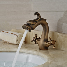 Antique Brass Dual Cross Handles Basin Sink Faucet Deck Mount Dragon Shape Bathroom Mixers Hot Cold Water 2024 - buy cheap