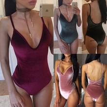2018 Fashion Velvet Bodysuit Womens Jumpsuit Sexy V Neck Bodysuit Tighten Sling Bodycon Bandage Jumpsuit Bodysuit Short Romper 2024 - buy cheap