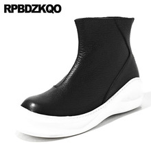 Harajuku Tornozelo Soledade Grossa Pele Sintetica Chuteiras Forrado De Peles Zíper Couro Grão Integral Inverno Homem Tênis Treinador Sola Alta Cunha Plataforma Booties Topo Alto Confortável Calçado Masculino Moda 2024 - compre barato