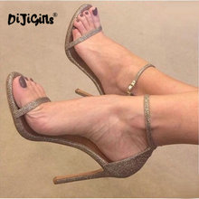 Dijigirls sandálias femininas de salto alto, sapatos de salto alto, envoltório de tornozelo ol, sexy para festa de casamento, preto dourado tamanho 35-40 2024 - compre barato