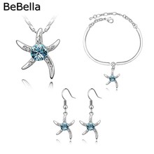 Conjunto de colar de estrela do mar feminino presente de natal feito com cristal checo 2024 - compre barato