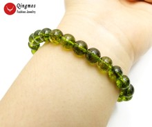 Qingmos-pulsera de peridoto redondo para mujer, de 8mm, con piedra verde Natural, joyería fina de 7,5 ", bra460, Envío Gratis 2024 - compra barato