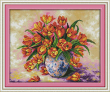 Красочные тюльпаны, напечатанные на холсте DMC, подсчитанные китайские наборы для вышивки крестиком, Набор для вышивки крестиком, вышивка 2024 - купить недорого