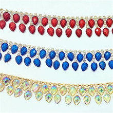 1Yd Silver Tone Sapphire/ red/ AB Resin Rhinestone Chain Wedding Costume Trims Craft 3.5cm RT0055 2024 - buy cheap