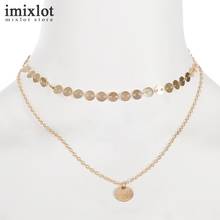 Imixlot Fashion Gold Color Round Sequins Choker Necklace Double Layer Chain Necklace Women Bijoux Collares Necklaces & Pendants 2024 - buy cheap