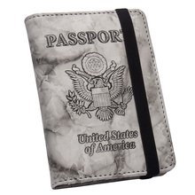 Funda de pasaporte de tamaño estándar complejo con diseño de mármol de Águila Doble de EE. UU. Con vendaje de cuero de pu porta pasaporte con viaje 2024 - compra barato