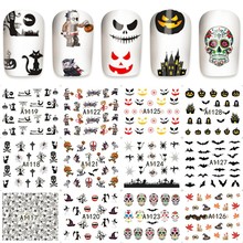 12 sheets water decal nail art nail sticker Decoration slider tattoo full Cover Halloween pumpkin skull design decals A1117-1128 2024 - buy cheap