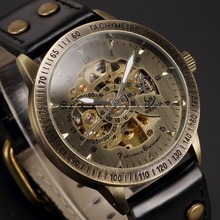 SHENHUA Vintage Bronze Men Automatic Skeleton Watch Male Leather Strap Steampunk Mechanical Watch Wholesale Low Price Clearing 2024 - buy cheap