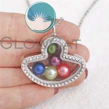 Geometric Fan Glass Locket Steel Chain Necklace Rhinestone Pendant Beads Pearl Locket  Jewelry 2024 - buy cheap