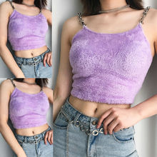 Summer Women Sexy Sleeveless Fur Metal Chain Strappy Tanks Vest Tops Ladies Solid Purple Camis Crop Top 2024 - buy cheap