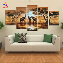 Pintura en lienzo de paisaje de elefante africano, 100% de arte hecho a mano sobre lienzo, decoración sin marco, JYJLV237 2024 - compra barato