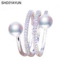 Shdiyayun anel de pérola fina 2019, joia multifilas de pérola em água doce natural, anéis grandes em prata esterlina 925 para mulheres, personalizado 2024 - compre barato
