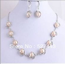 Wholesale free shipping >>Charm Pink Natural Pearls Zircon Necklace Earrings 18" 2024 - buy cheap