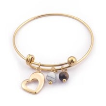 Brazaletes de corazón ajustables para mujer, joyería de moda personalizada de acero inoxidable, dorado S 2024 - compra barato