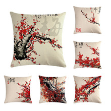 Watercolor Ink Wash Chinese Plums Snow Painting Pillows Linen Couch Seat Cushion Throw Pillow Home Decor Gift 2024 - buy cheap