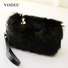 Women Handbags Fur Clutch Female Tote Wristlet Party Bags Fashion Zipper Phone Bag Purses Small Black High Quality Women Handbag 2024 - buy cheap