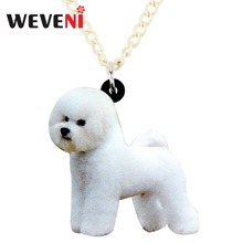 WEVENI Acrylic Sweet Snowy Bichon Frise Dog Necklace Pendant Chain Choker Jewelry For Women Girls Collier Bijoux Wholesale Gifts 2024 - buy cheap