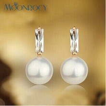 MOONROCY Free Shipping Crystal Earrings Fashion Zirconia Jewelry Rose Gold Color Imitation pearl earrings for women Gift 2024 - buy cheap