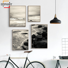 Cuadro sobre lienzo moderno para pared, póster grande de paisaje marino en blanco y negro, cuadros de pared para sala de estar y dormitorio 2024 - compra barato