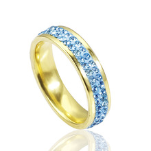QianBei Luxury Mixed Gold Color Double Row Crystal Rings Stainless Steel Rings 2024 - buy cheap
