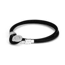 Ckk pulseira de couro dupla preta feminina, pulseira masculina de couro prata esterlina 925 2024 - compre barato