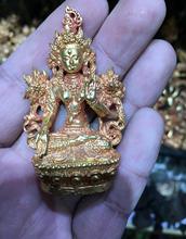 Medalhão em bronze tibetano esculpido em ouro, pequena estátua guanyin guanyin white tara 2024 - compre barato