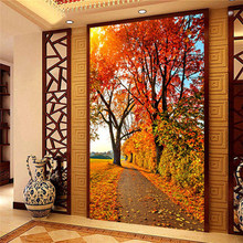 Фото обои красный клен лес природа пейзаж 3D настенная гостиничная гостиная вход фон для зала стены Papel де Parede 3D 2024 - купить недорого