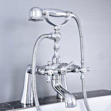 Grifo de bañera cromado con doble Mango, mezclador de ducha con forma de teléfono, montaje en cubierta, grifo mezclador de bañera, Ktf769 2024 - compra barato